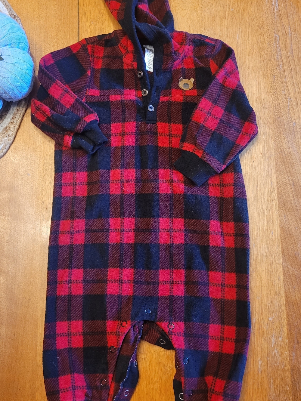 George Red and Black Plaid Hooded Fleece One-Piece
